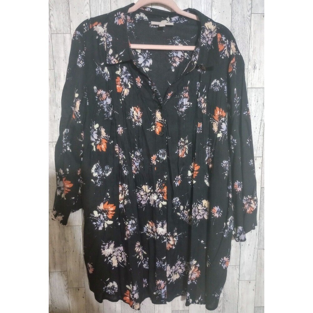 Woman Within Pintucked Top Black Floral 2X‎ (26/28)